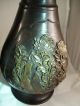 Bronze Asian Chrysanthemum Vases Pair Metal Vintage Metalware photo 2