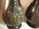 Bronze Asian Chrysanthemum Vases Pair Metal Vintage Metalware photo 5