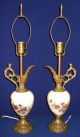 Pair Of Ornate Antique Brass & Porcelain Urn Shape Lamps Lamps photo 1