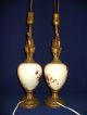 Pair Of Ornate Antique Brass & Porcelain Urn Shape Lamps Lamps photo 2