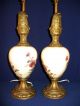 Pair Of Ornate Antique Brass & Porcelain Urn Shape Lamps Lamps photo 3