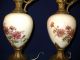 Pair Of Ornate Antique Brass & Porcelain Urn Shape Lamps Lamps photo 4