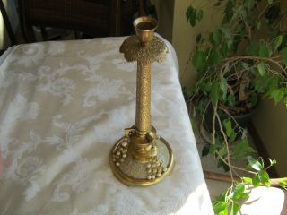 Unique Bronze Brass Candlestick With Mosaic Base And Beaded Tassles photo