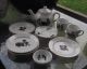 Vintage Child Size Porcelain Tea Set Black Silhouette Children Playing 12 Pc Teapots & Tea Sets photo 4