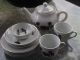 Vintage Child Size Porcelain Tea Set Black Silhouette Children Playing 12 Pc Teapots & Tea Sets photo 5