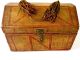 Antique Leather & Wood Document Box Folk Art Hand Painted Design Boxes photo 8