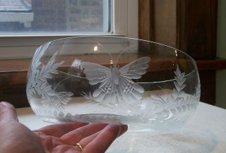 Hand Etched Medium Size Bowl W Butterflies Heisey ? 1910s photo