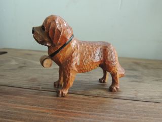 Vintage Carved Wooden St Benard Dog photo
