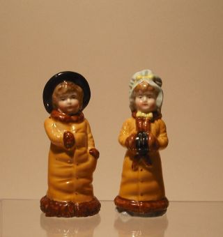 Amazing 19th C.  Kate Greenway Porcelain Boy & Girl Salt Pepper Shaker Figurines photo