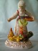Antique German Carl Thieme Saxonian Porcelain Factory Dresden Girl Feed Chicken Figurines photo 1