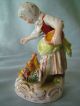 Antique German Carl Thieme Saxonian Porcelain Factory Dresden Girl Feed Chicken Figurines photo 3