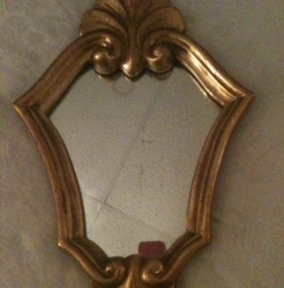 Vintage Italian Rococo Gold Gilt Fleur De Lis Wood Comp Wall Mirror 14 1/2 