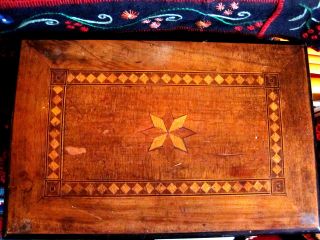 Antique English Parquetry Inlaid Walnut Or Rosewood Writing Slope Lap Desk C1860 photo