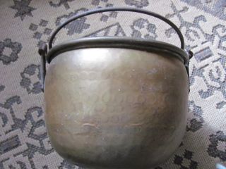 Antique Hand Hammered Brass Pot W/handle - 7 1/4 