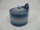 Antique Blue Stoneware Salt Glazed Salt Cellar Jar Canister Nr Embossed Cherries Crocks photo 2