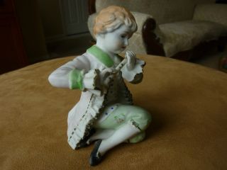 1950 ' S Hand Painted Ceramic Boy W/flute photo