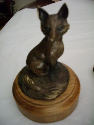 Cast Solid Bronze Fox Sculpture On Base photo