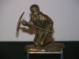 Old Hand Carved Solid Brass Coal Minor Statue Paperweight photo