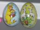 Rare Vintage Tin Easter Eggs Chick In Egg On Wheels Pink Bunny Rabbit Figure Lot Metalware photo 2