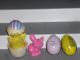 Rare Vintage Tin Easter Eggs Chick In Egg On Wheels Pink Bunny Rabbit Figure Lot Metalware photo 3