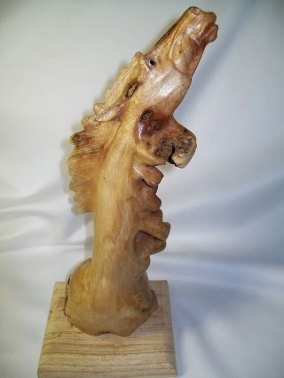 Burl Wood Wooden Horse Sculpture Carving Aspen? Oak?? Type Of Wood ? Mustang ? photo