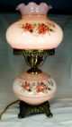Vintage Gone With The Wind 3 - Way Lamp Double Glass Globes Hand Painted Flowers Lamps photo 7