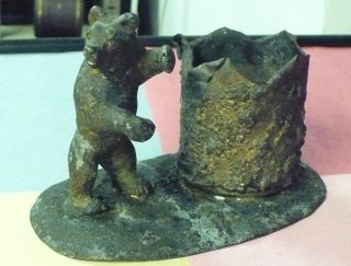 Antique Metalware,  Bear And Stump Pencel Holder,  Pencel Stand,  Very Good Cond. photo