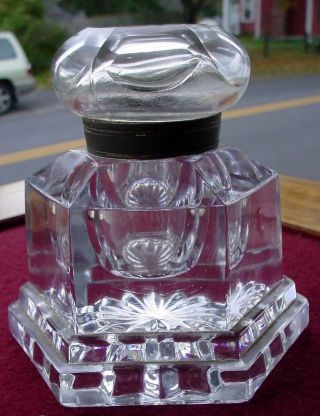 Best Large Quality 19th Century Antique 6 Sided Glass Inkwell N/r photo