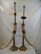 Great Pair Vintage 1976 Chapman Faux Horn Table Lamps Brass & Wood W/ Shades Lamps photo 2