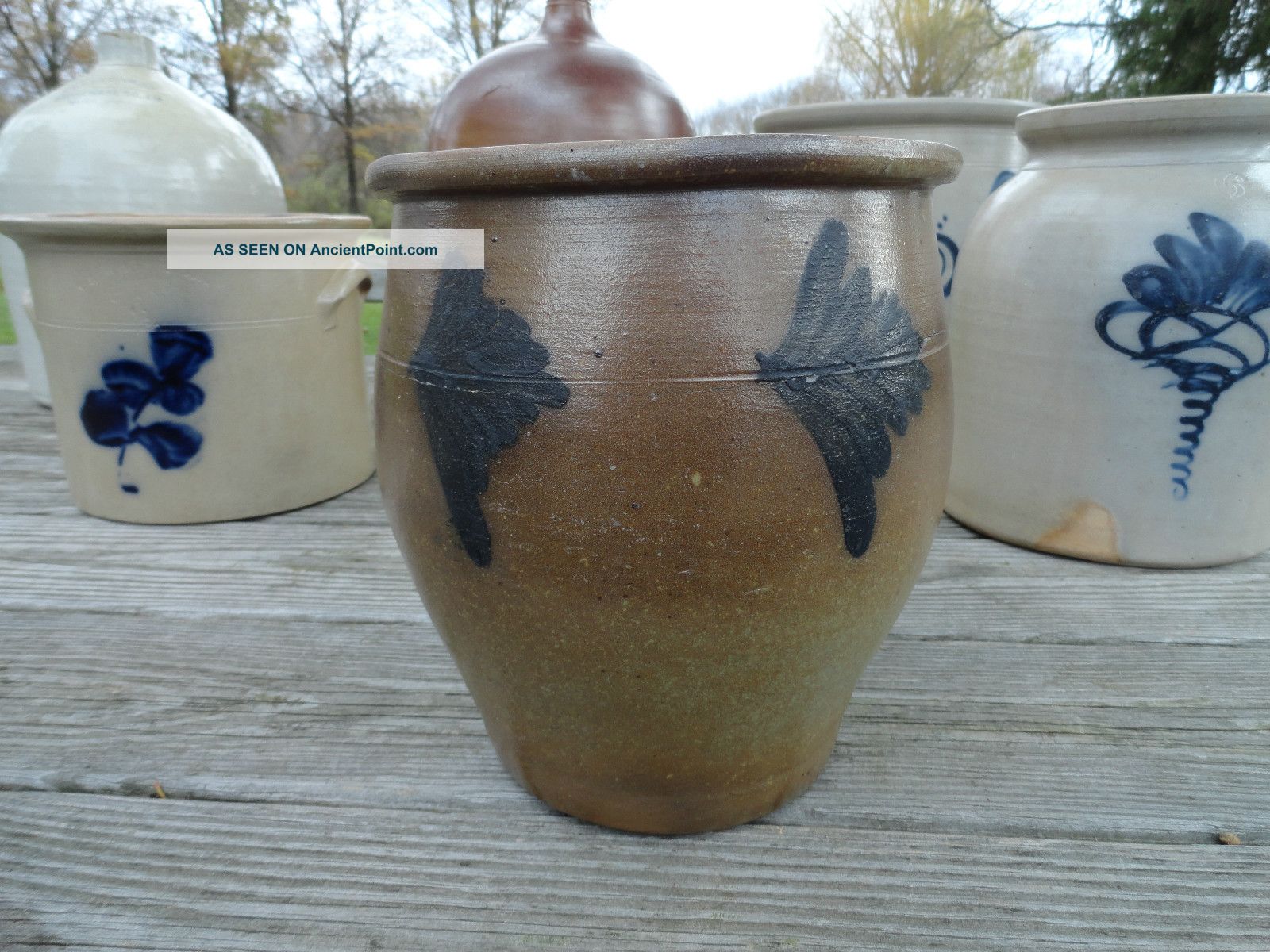 Antique Stoneware Blue Decorated Crock Remmey? Crocks photo