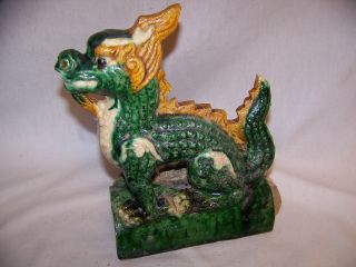 Oriental Chinese Pottery Ridge Roof Tile - Dragon photo