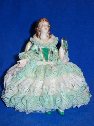 Antique Muller Volkstedt Irish Dresden Lace Lady Eliza Figurine Emerald Collecti photo