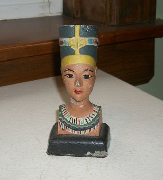 Queen Nefertiti Metal Figurine 1930s Paint photo