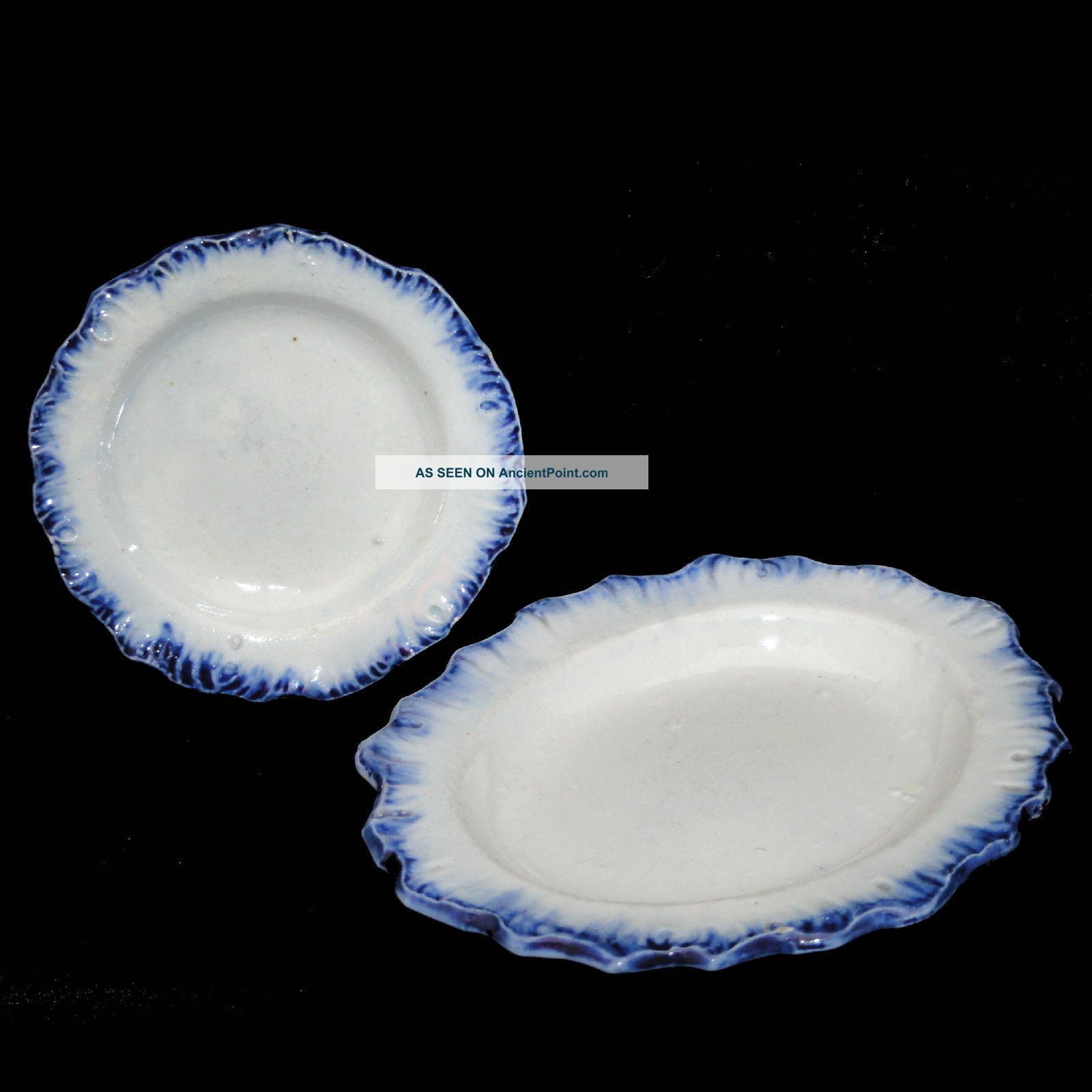 2x Miniature Leeds Feather Shell Edge Pearlware Toy Plates C1800 Staffordshire Plates & Chargers photo