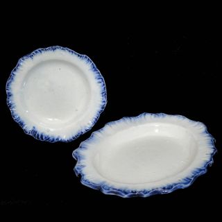 2x Miniature Leeds Feather Shell Edge Pearlware Toy Plates C1800 Staffordshire photo