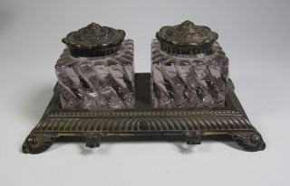 Antique Bronze And Glass Inkwell photo
