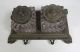 Antique Bronze And Glass Inkwell Metalware photo 4