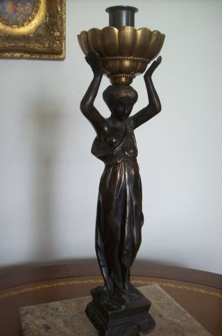 Greek Revival Candleholder - Bronze Figure - Late 19th Century photo