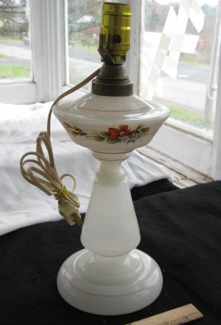 Antique Bristol Glass Oil Lamp Hand Painted Flowers Pontil Mark 11 