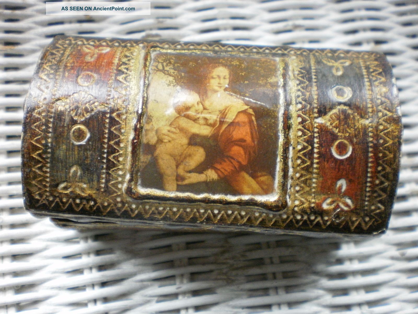 Antique Wood Or Gesso Mini Trunk - Decorated - Estate Find Boxes photo