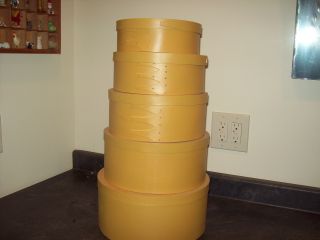 Wooden Shaker Boxes,  Nested 5 In All,  Painted Mustard Color photo