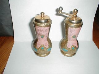 Vintage Florentine Italy Toleware Salt & Pepper Mill Grinder Gilded Pink Gold photo