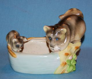 Vintage Japan Porcelain Ceramic Pottery Darling Raccoon & Baby Figurine/planter photo