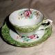 60yr Occupied Japan Reticulated W/gold Gilt Moons Green Floral Cup & Saucer Cups & Saucers photo 1
