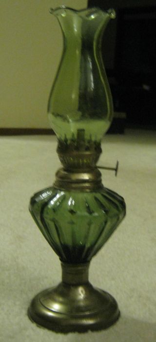 Antique/vintage Small Green Glass Oil Lamp photo
