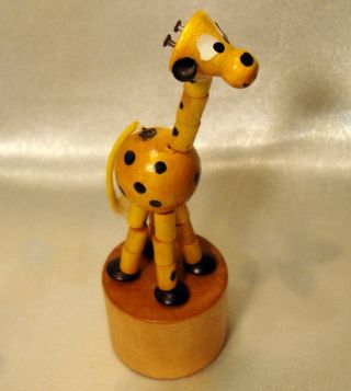 Vintage Miniature Handcarved Wood Handpainted Giraffe Push Puppet Made In Italy photo