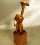 Vintage Miniature Handcarved Wood Handpainted Giraffe Push Puppet Made In Italy Carved Figures photo 2