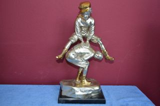 Antique Alex Brown Sculpture Bronze Leap Frog Boy & Girl Statue Decorative Art photo
