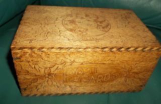 Excellent Vtg Art Nouveau Pyrography Post Card Box photo