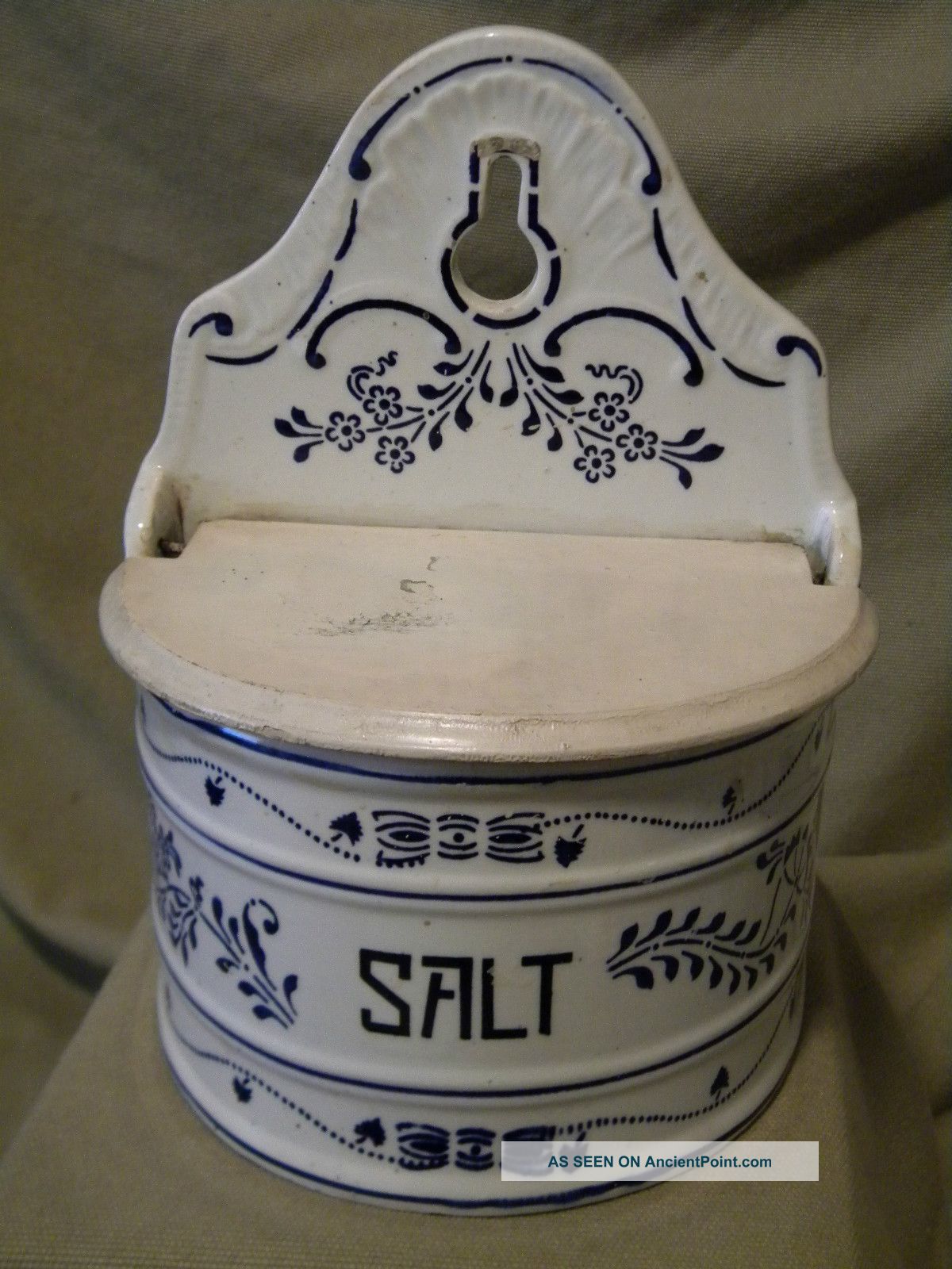 Antique Vintage Made In Germany Salt Box With Painted Wood Lid Crocks photo